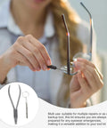 Person using Stainless Steel Eyeglass Repair Kit With Nose Pad Pliers And Screwdriver For Quick Glasses Fixes
