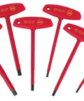 T-Handle Hex Driver Set Six Piece Inch Size Includes 5/32 3/16 7/32 1/4 5/16 3/8 Insulated To 1000V AC, red handles