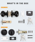 Contents of the box for 3 Pack Keyed Alike Entry Door Knobs And Single Cylinder Deadbolt Lock Set Matte Black Finish