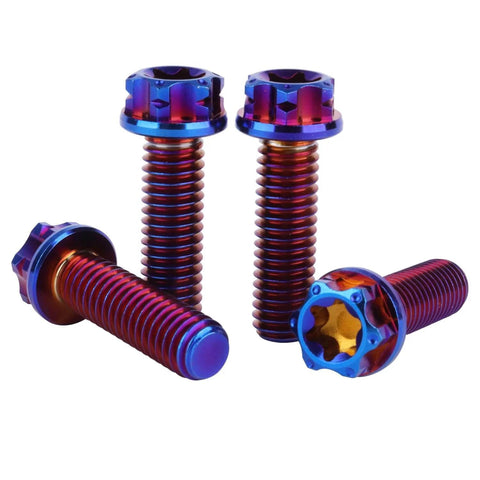 Beefy Titanium Flange Head Bolts Set M6x20mm T30 Torx Burnt Blue Finish Pack Of 4, Grade 5 6AL4V Titanium Alloy Screws