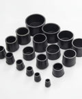 Slip On Round Chair Leg Floor Protectors For Hardwood Floors with black PU leather cushioned glide pads in various sizes.