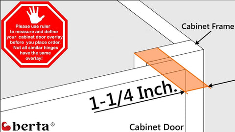 Diagram showing a 1-1/4 inch overlay measurement for Soft Closing One And A Quarter Inch Overlay Cabinet Hinges Ten Pack Concealed Face Frame Hinges
