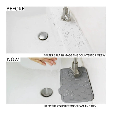 Two Pack Mini Silicone Sink Mat With Self Draining Splash Guard And Soap Sponge Holder For Kitchen Countertop, Double Sided Gray, 8.3 By 5.7 Inches, Keeps Counters Dry And Faucets Drip Free