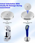 Portable Ultrasonic Hardness Tester With Dual Probes For Measuring HL HV HB HS HRA HRB HRC, handheld metal gauge shown with minimal indentation