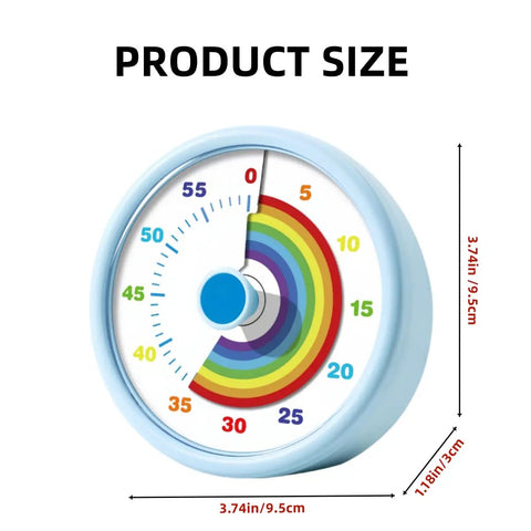 Colorful Visual Countdown Timer Kid Friendly For All Ages 60 Minute Time Timer showing product dimensions 3.74in x 1.78in.