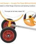 Curved design of Rock Solid Heavy Duty Pipe Cart With Solid Tires Steel Bar Cradle Supports 800 Lb for snug pipe fitting.