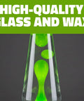 Close-up of 13 Inch Alien Head Wax Motion Lamp with Swirling Color Lights highlighting high-quality glass and wax.