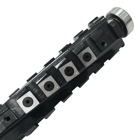 Close-up of 13 Inch Spiral Helical Cutterhead Upgrade For DeWalt DW735 DW735X Planer With Preinstalled Bearings, showing carbide inserts.