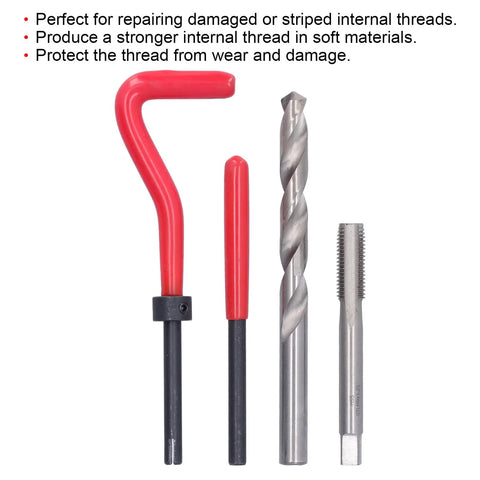 M9x1.25mm Thread Repair Kit: Ultimate Tool To Restore Stripped Internal Threads On Cars Fast. Durable Inserts Fix Damaged Holes In Soft Materials And Prevent Future Wear For A Solid Grip Every Single Time. tap, drill, insert tool set on white