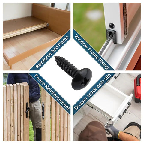 Seventy Five Pack Ten By Half Inch Truss Head Self Tapping Screws For Wood And Metal Crafted From Rust Proof Eighteen Eight Stainless Steel With Phillips Bits For Tough Builds That Grip Tight Without A Hassle used for bed frame and fence reinforcement.