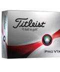Packaging of Pro V1x golf balls by Titleist, featuring sleek red and silver box design with Logo.