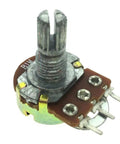Close-up of Five Pack 1M Ohm Rotary Potentiometers top adjustment with single linear taper knurled 6mm shaft 3-pin visible