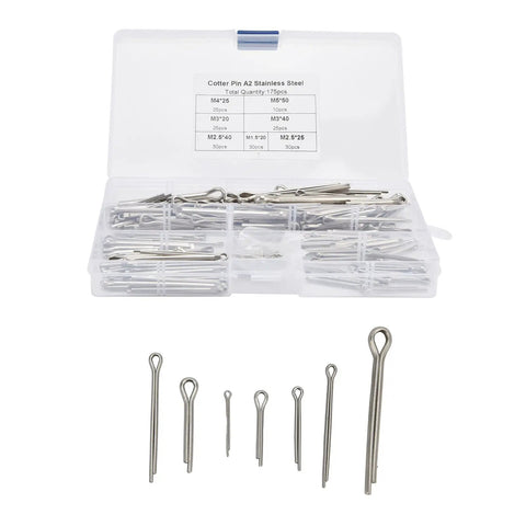 Durable 304 Stainless Steel Cotter Pin Clips Set Kit, 6 Size Assortment, clear storage box, rust resistant for auto and machinery fastening