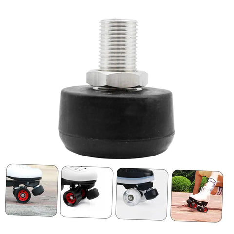 2 Pcs Adjustable Rubber Toe Stops for Roller Skates, Round Shape Braking Blocks, Close-Up of Black Toe Stop with Skates