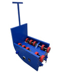 Heavy Duty Electric Drum Rotator Mixer For Nailing Paint And Grease Blends Fast Using Variable Speed Up To 46 RPM And 400W Power Handling 200 Liter Drums Up To 485 Lbs No Fuss, blue mixer with red rollers.