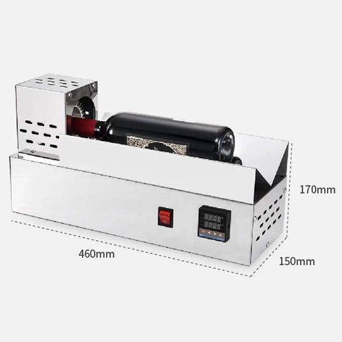 GFJYKDL Bottle Cap Heat Shrink Film Machine With Temperature Control Shrink Sealer featuring black bottle in stainless steel frame.
