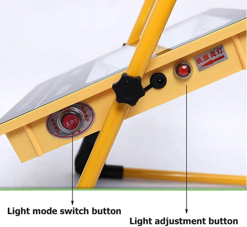 Side view of Badass Portable Solar Led Flood Light With Rechargeable Battery And Ip65 Waterproof Build showing light mode switch and adjustment buttons.