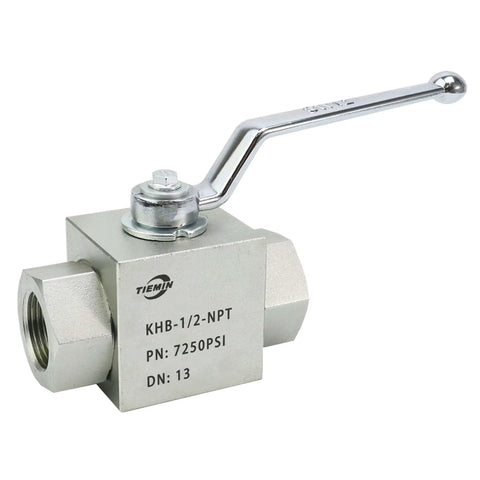 Beefy High Pressure Hydraulic Ball Valve 1/2 Inch, 7250 PSI, 500 Bar, Shut Off, 2 Way NPT, Durable Carbon Steel, Zinc Plated