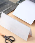 30 Pack Clear Plastic Name Tent Holders For Desk 11 Inch By 4.25 Inch Acrylic Name Plates on office desk
