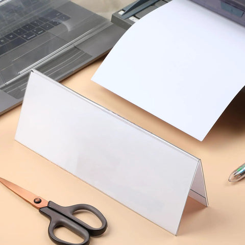 30 Pack Clear Plastic Name Tent Holders For Desk 11 Inch By 4.25 Inch Acrylic Name Plates on office desk