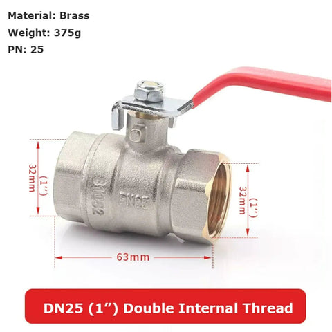 Heavy Duty Solid Brass Ball Valve With Double Female Fittings For Zero Stress Water Flow Control Smooth Twist Color Coded Handle built tough with DN25 design.