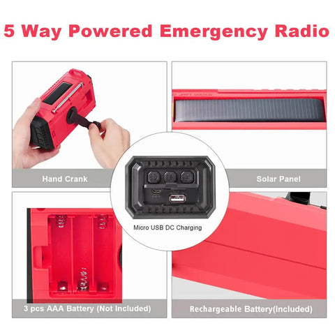 NOAA Weather Radio With Battery Backup And Solar Hand Crank, Portable AM FM Shortwave Receiver showing hand crank, solar panel