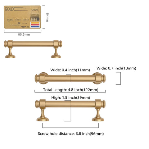 Champagne Bronze Cabinet Pulls 10 Pack With 3.75 Inch Hole Centers Durable Solid Cabinet Handles dimensions and size chart IH0005