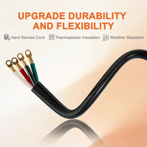 Heavy Duty Nema 14-50 Range Power Cord Stove Dryer Plug And Play 6 Awg 4 Wire Pigtail with thermoplastic insulation and ring terminals.