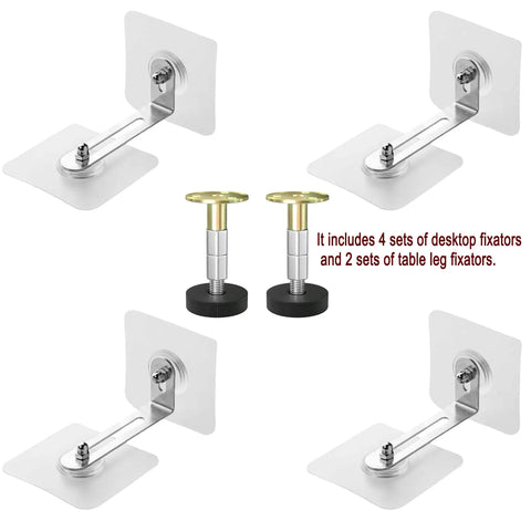 Straight No Drill Desk Stabilizers Anti Wobble Table Leg Braces with 4 desktop and 2 table leg fixators.