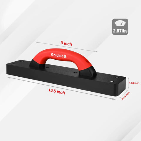 Heavy Duty Hammer-Free Tapping Block For Vinyl Plank Flooring With A 9 Inch Soft Grip Handle, dimensions labeled in inches