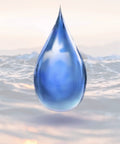 A single blue water droplet over a blurred ocean background at sunrise, representing Water Slide Decal Paper For Inkjet Printers Clear US Letter Size 8.5 By 11 20 Sheets Transparent Printable Paper For Your Own Custom Decals On Tumblers Glasses And Mugs.