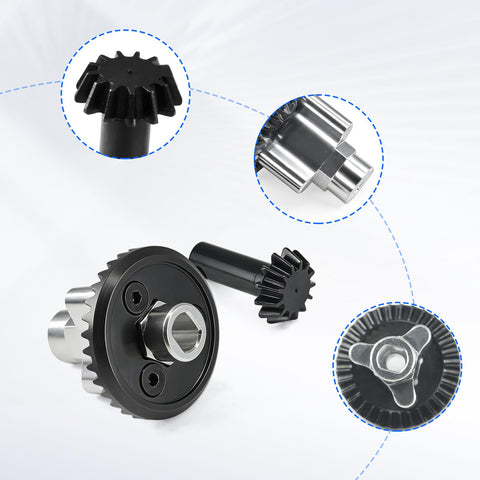 Bevel Gear Upgrade Kit for MJX Hyper Go 1 by 12 RC Car H12Y H12Y Plus and H12P with 33T and 13T metal front and rear axles close-up