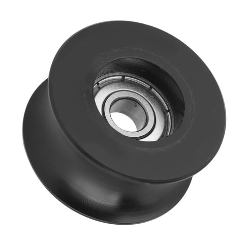 4 Pack U Groove Pulley Rollers With Overmolded Bearings, Plastic Sphere Wheels For Driving Doors And Mechanical Equipment, Durable And Smooth Operation For DIY Projects And Industrial Setups. black U-groove pulley roller with 8mm bore and bearing