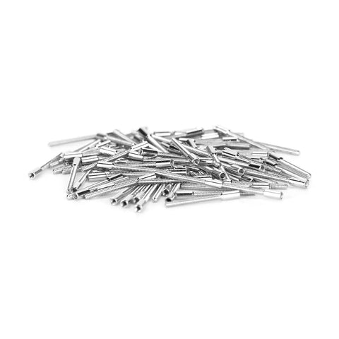 Pro Grade Watch Repair Kit With 100 Pcs 0.9mm Winding Stems And Movement Accessories, steel winding stems displayed