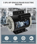 Heavy Duty 5 HP Single Phase Electric Motor With 3450 RPM 56 Frame 208 230V Five Eighths Inch Shaft Rolled Steel Shell