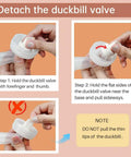 Instructions for detaching duckbill valve from Replacement Duckbill Valves And Backflow Protector Kit For Spectra S1 S2 9 Plus SG