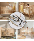 26-Piece All-In-One Baby Bed Frame Bolts And Crib Screws Hardware Replacement Kit components displayed with wooden cribs.
