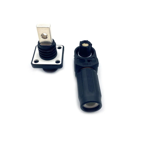 Beefy 400A Battery Power Connector Rock Solid High Current Plug Socket IP67 Waterproof Right Angle quick disconnect terminal kit.