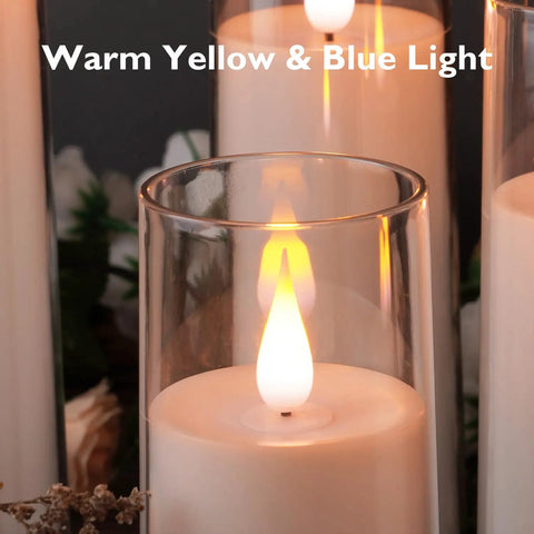 Set Of 5 Battery Operated Flameless LED Pillar Candles With Acrylic Shell, Remote Control And Timer, Realistic 3D Wick close-up