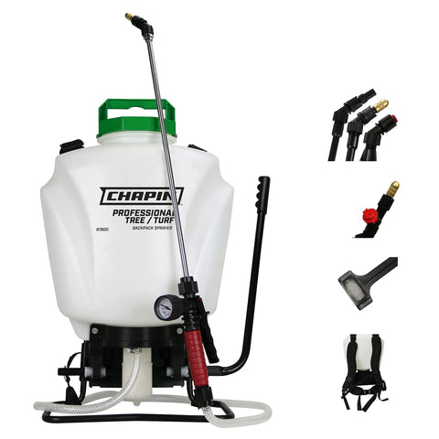 Made In The USA 4 Gallon Tree And Turf Pro Commercial Backpack Sprayer with stainless steel wand and translucent white tank