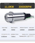 Heavy Duty Water Cooled Automatic Tool Changer Electric Spindle BT30 11KW 30000 RPM CNC spindle motor with detailed specifications.