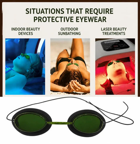 Straight Up Heavy Duty Opt Ipl Laser Safety Goggles For Red Light Therapy And Photon Beauty Machines on display with usage scenarios.