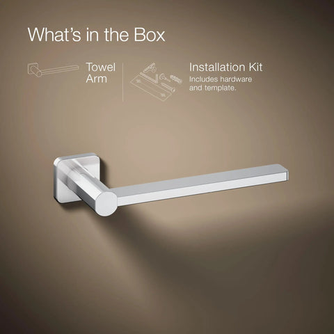 Parallel Towel Arm Bathroom Mount For Easy No Fuss Towel Access Wall Mount Towel Holder for Hand Towels, chrome finish, installation kit