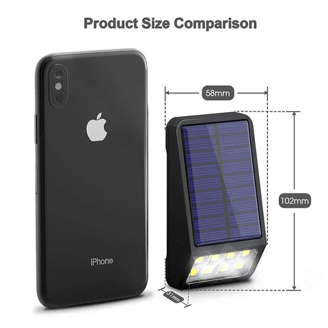 4 Pack Solar Fence Post Lights Black Modern Outdoor Wall Mount LEDs 8 LEDs 5W Equivalent 6000K Daylight White IP65 Waterproof size comparison