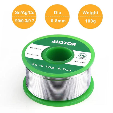 0.8mm Lead Free Solder Wire With Rosin Core For Electronics DIY Projects Makers And Soldering Nerds 100g Reel Sn Ag Cu Alloy
