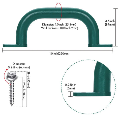 Rock Solid 10 Inch Green Playground Safety Grab Bar Set Of 2 For Indoor And Outdoor Use Heavy Duty Steel Handles With Welded Mounts