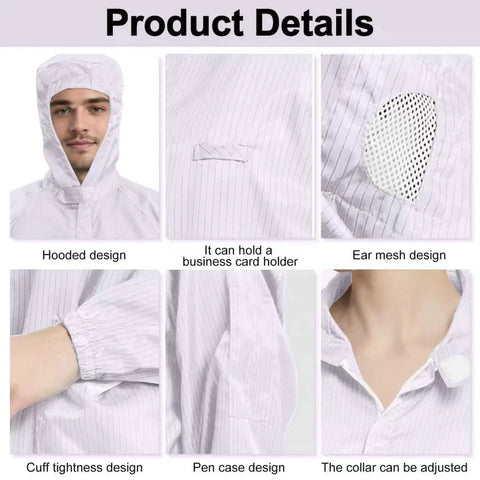 Versatile Two Piece Cleanroom Suit With Built Hood And Ultra Breathable Fabric Designed For Zero Sweat On The Shop Floor Featuring secure cuff and mesh designs.