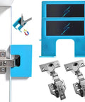 Magnetic Door Hinge Jig For Quick Drill Free Installation And Precise Hinge Alignment, Adjustable Latch Guide, Blue Tool