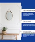 Interior wall with a mirror, bench, and plant; product features: calcium carbonate, calcium oxide, vinyl acetate in DIY Wall Repair Paste Kit.