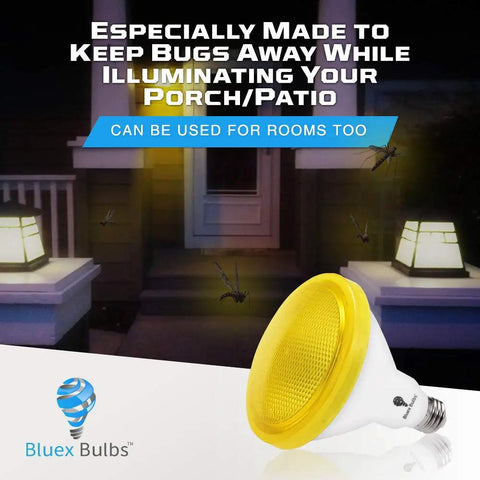 Two Pack Par38 Amber Yellow LED Bug Light Bulbs E26 Flood Light 10W 100W Equivalent Warm Bug Free Lighting For Home Porch